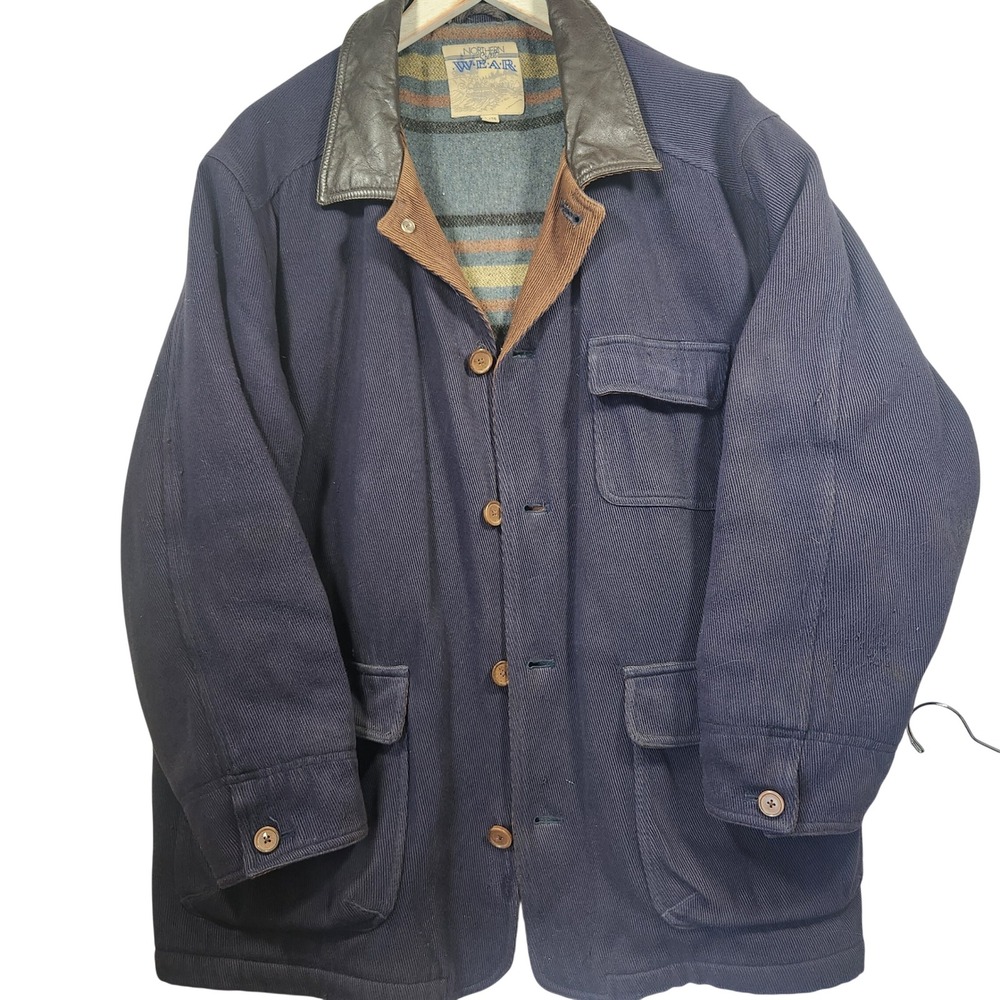 The Bay 1960s Cotton Wool Mens XL Barn/chore Coat Leather Collar Blanket Lined